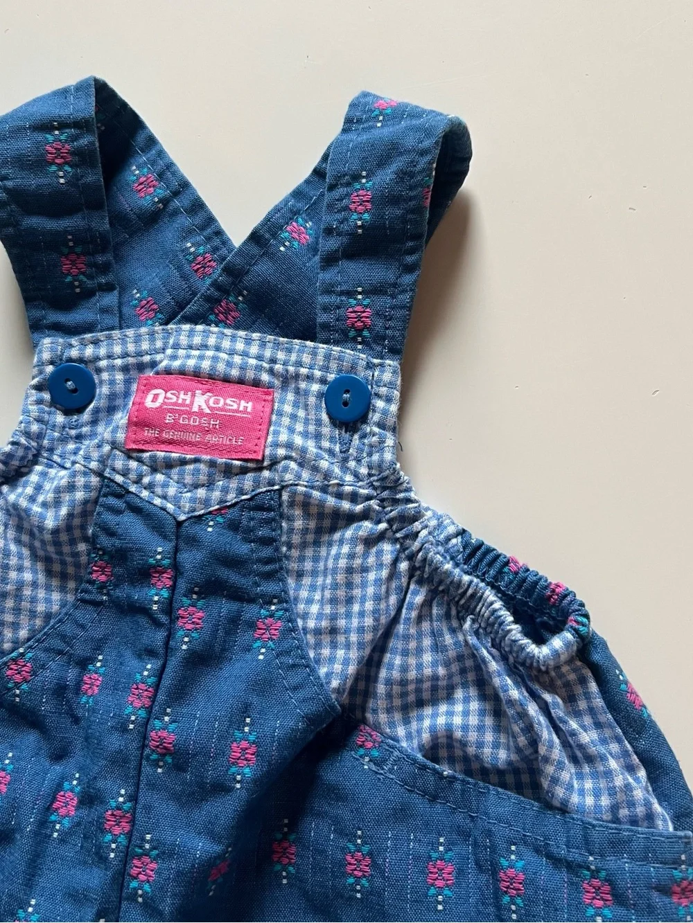 Vintage Oshkosh B’Gosh Denim Floral Overall Bubble Romper 12m USA Made